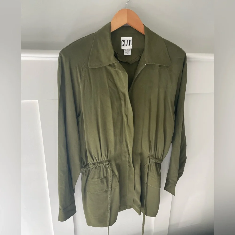 100% Silk CLIO Jacket in Olive Green